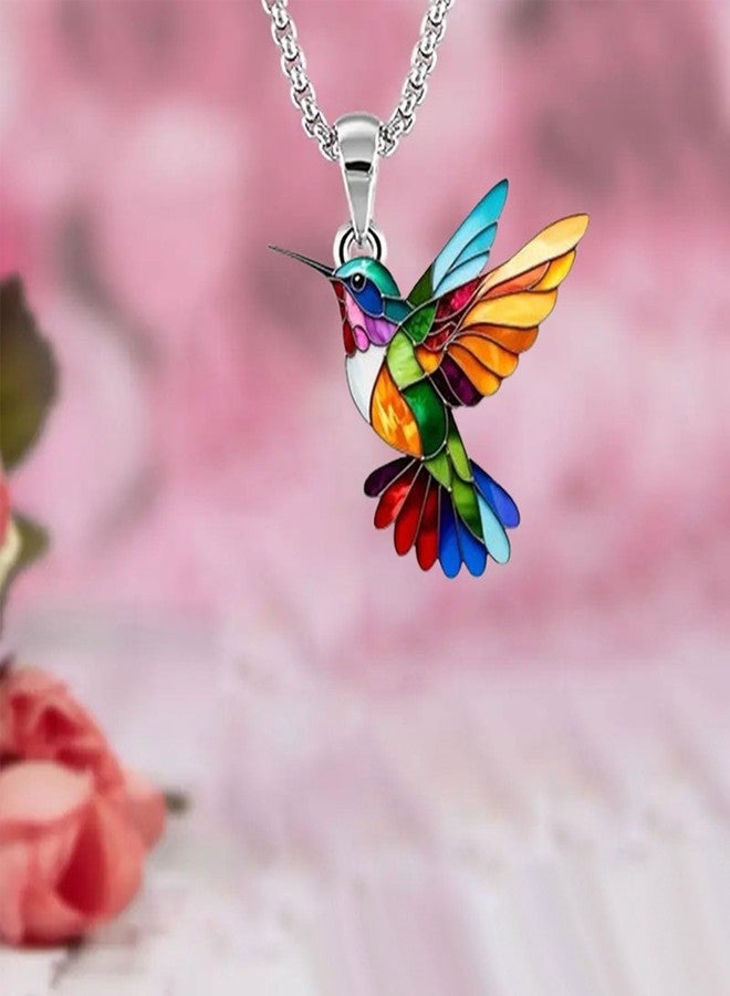 TACBSP Colorful Hummingbird Necklace Earrings Set for Women 2D Hummingbird Pendant Necklaces Acrylic Hypoallergenic Cute Bird Earrings for Women Bird Lovers (Set) - Image 4